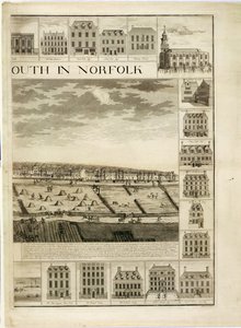 La perspective ouest de la ville de Great Yarmouth dans le Norfolk, gravée par John Harris